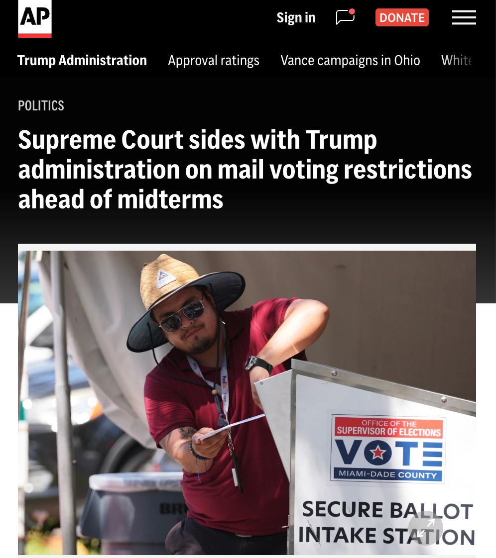 Supreme Court sides with Trump administration on mail voting restrictions ahead of midterms